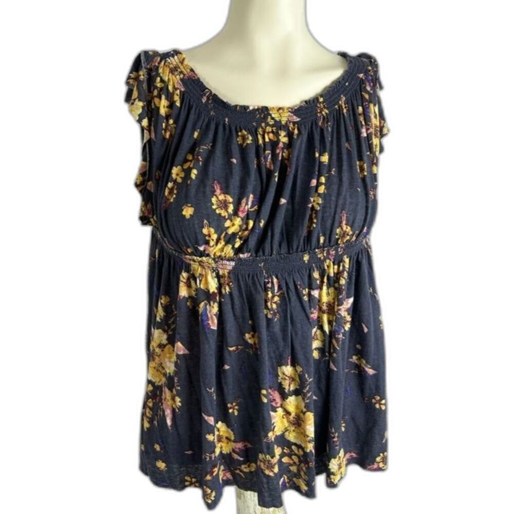 We the Free Sam Off the Shoulder Free People Blue Floral Babydoll Blouse Top S